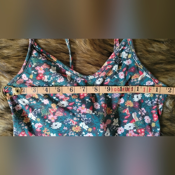 Roxy Teal Green floral Lace Up Back Sundress S - Picture 8 of 9